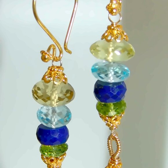Apatite Lemon  Blue Topaz Lapis Lazuli Peridot Gemstone Sterling Earrings - Picture 4 of 7